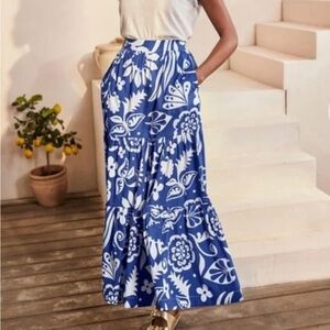 Boden Blue and White Floral Maxi Skirt